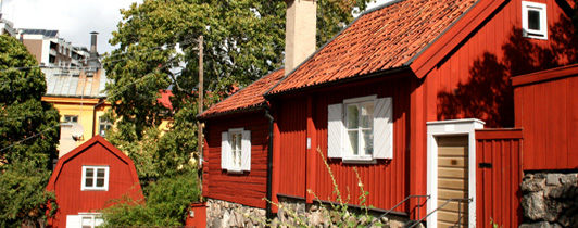 Red old cottages on the hills of Södermalm